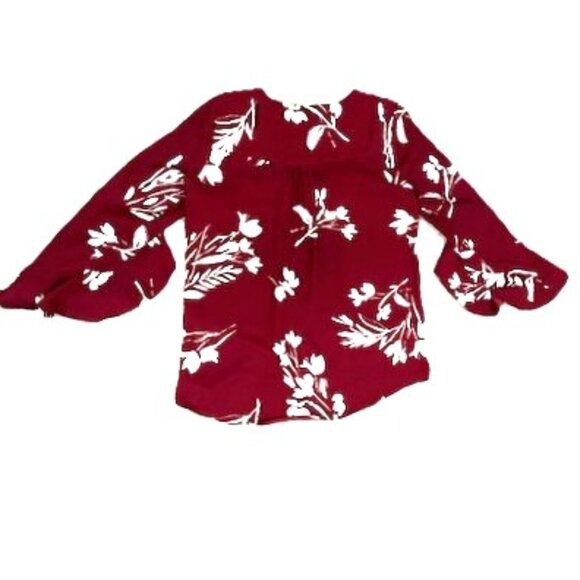 Vince Camuto Burgundy and White Floral Tunic Blouse Size S - Picture 6 of 7